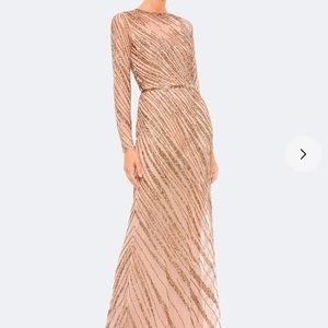 Brand new Mac Duggal embellished illusion long sleeve high neck trumpet gown